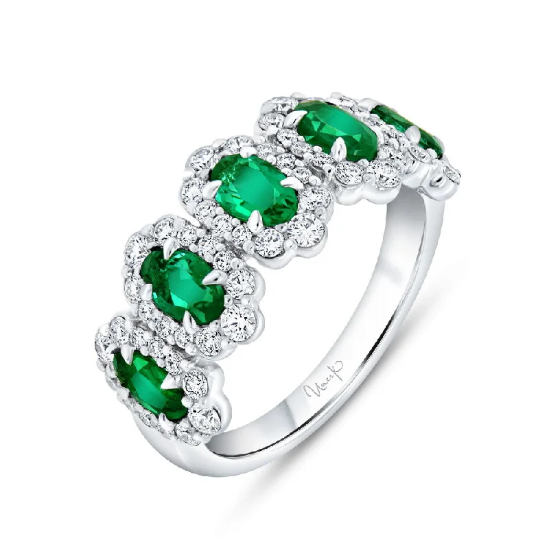 Luxury Engagement Rings For Modern Brides-Uneek Precious Collection 5-Stone-Halo Oval Shaped Emerald Fashion Ring