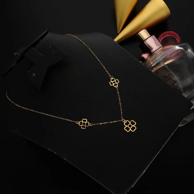 Simple Crystal Necklace For Daily Style-Gold Fancy Flower Shaped Necklace 21KT - FKJNKL21KM9799