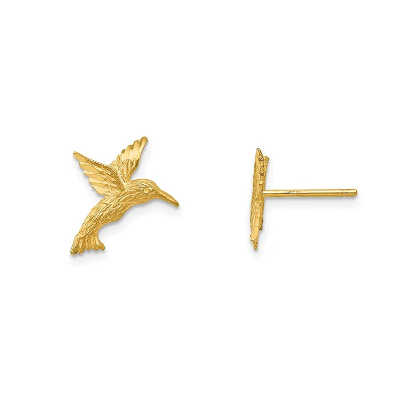 Stylish Tassel Earrings For Fashion Lovers-Textured Hummingbird Stud Earrings (14K)