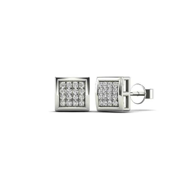 Statement Earrings For Fashion Week-White Gold Diamond Square Dome Stud Earrings (14K)