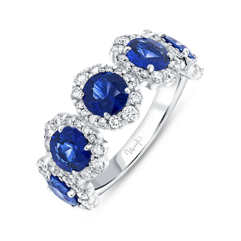 Custom Engagement Rings For Timeless Proposals-Uneek Precious Collection 5-Stone-Halo Round Blue Sapphire Fashion Ring