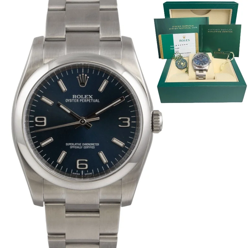 Casual Smart Watches For Women-Rolex Oyster Perpetual Blue Dial Stainless Steel SMOOTH 36mm 116000 BOX & PAPERS