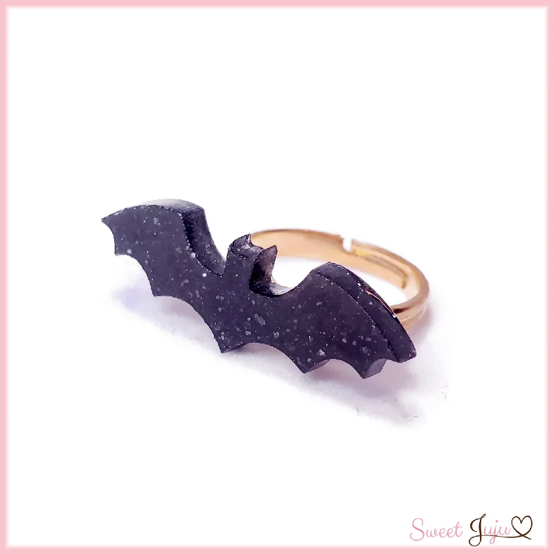 Classic Wedding Rings With Diamond Accents-Spooky GLOW Bat Ring