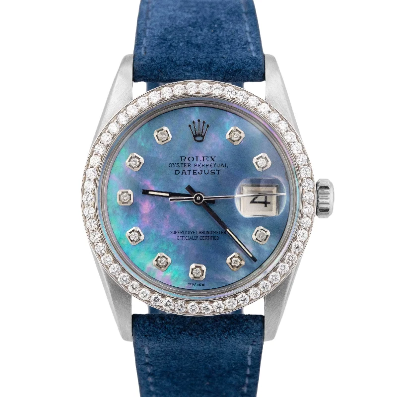 Women’s Fashion Watches For Daily Wear-Rolex DateJust 36mm MOP DIAMOND Stainless Steel Automatic Blue Watch 16014