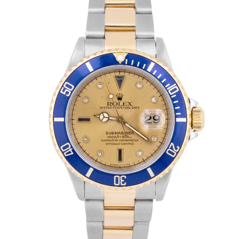 Designer Watches For Exclusive Collections-Rolex Submariner Date 40mm Two-Tone 18K Gold SERTI CHAMPAGNE DIAMOND Steel 16613