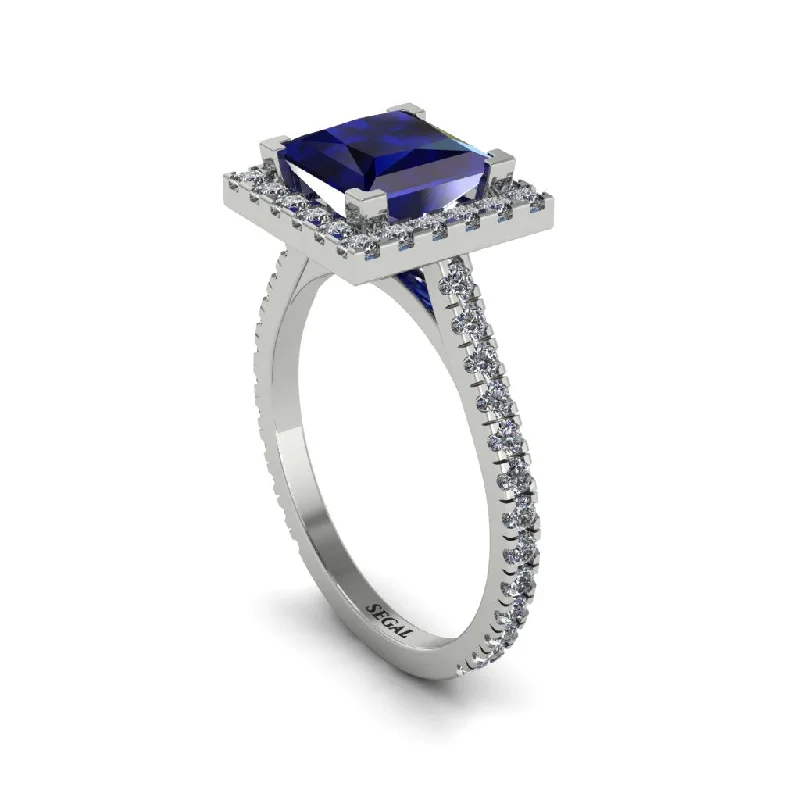 Simple Titanium Rings For Bridesmaids-Princess-Cut Floating Halo Sapphire Engagement Ring - Candice No. 15