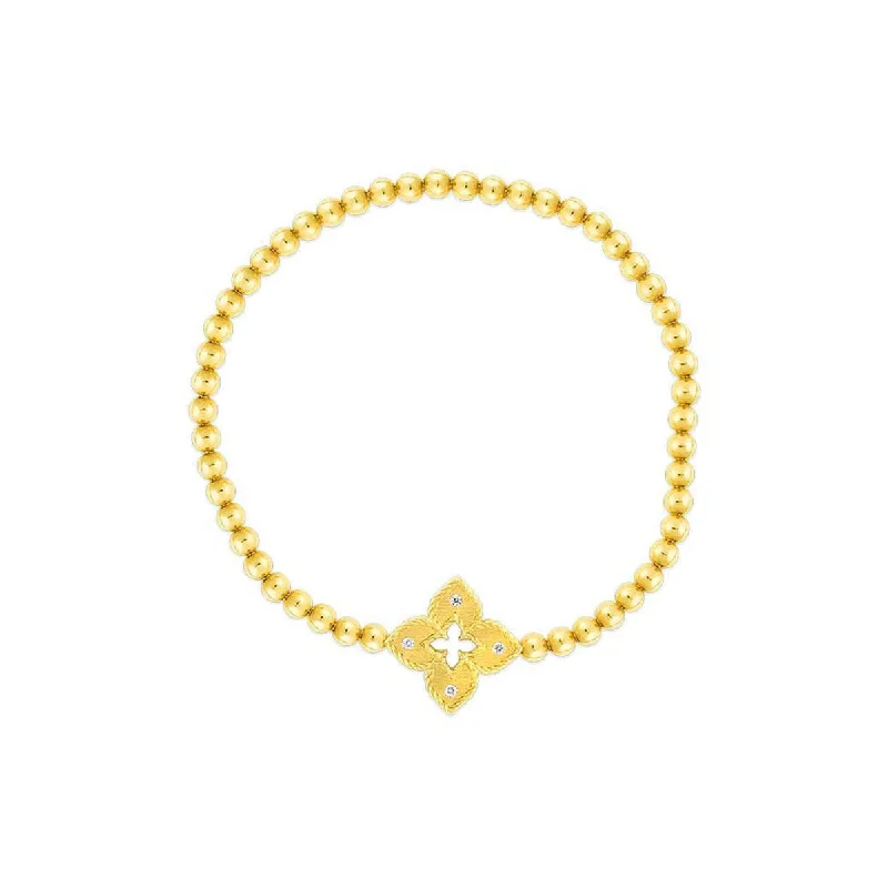 Personalized Bracelets For Best Friends-18K Yellow Gold Stretch Petite Venetian Princess Bracelet With Flower