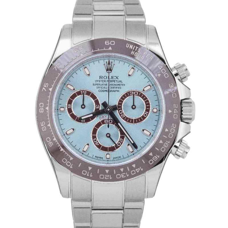 Classic Leather Strap Watches-BRAND NEW PAPERS Rolex Daytona GLACIER ICE BLUE 40mm 950 Platinum 116506 BOX