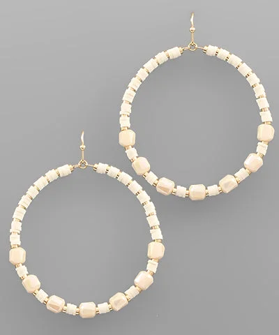 Trendy Crystal Earrings For Holiday Parties-Acrylic Bead Circle Earrings Ivory