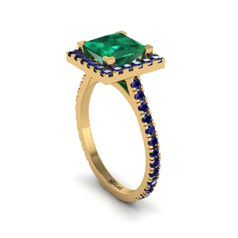 Custom Gold Rings For Engagement Day-Princess-Cut Floating Halo Emerald Engagement Ring - Candice No. 64