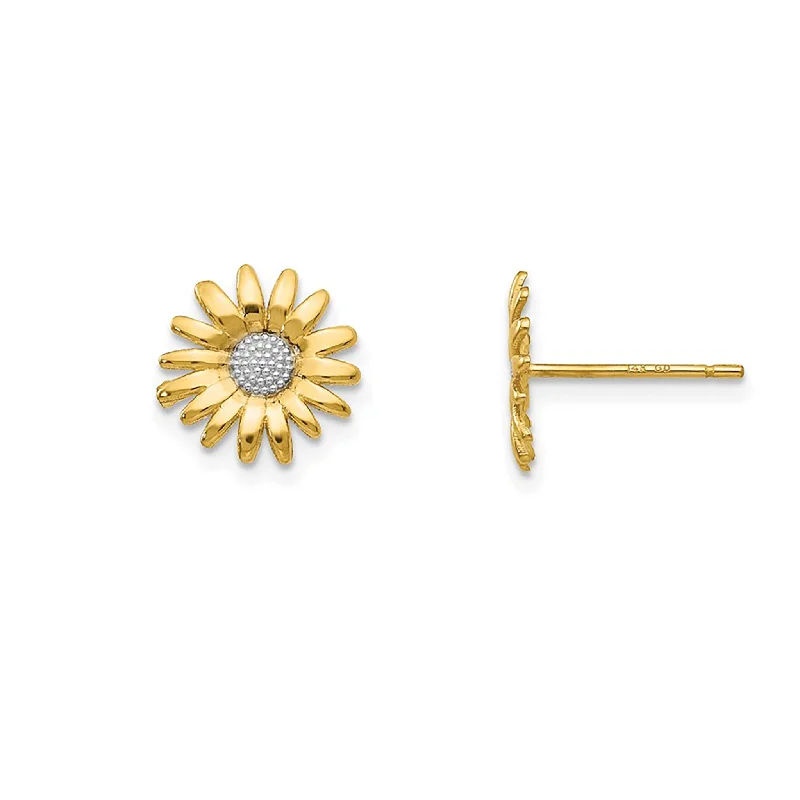 Custom Crystal Earrings For Weddings-Two-Tone Daisy Flower Stud Earrings (14K)