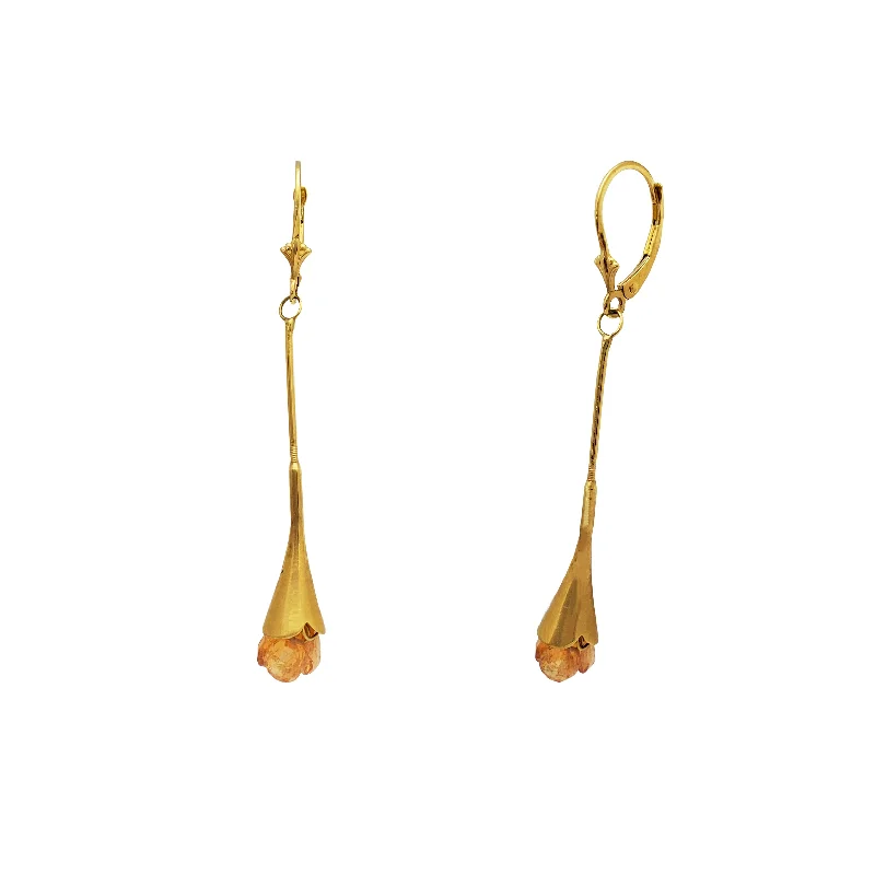 Elegant Drop Earrings For Wedding Guests-Long Drop Citrine Bulb Earrings (14K)