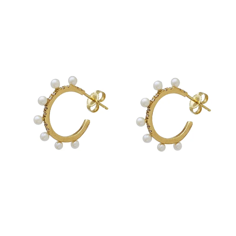 Trendy Pearl Earrings For Casual Outfits-Half Tambourine Pearl Earrings (18K)