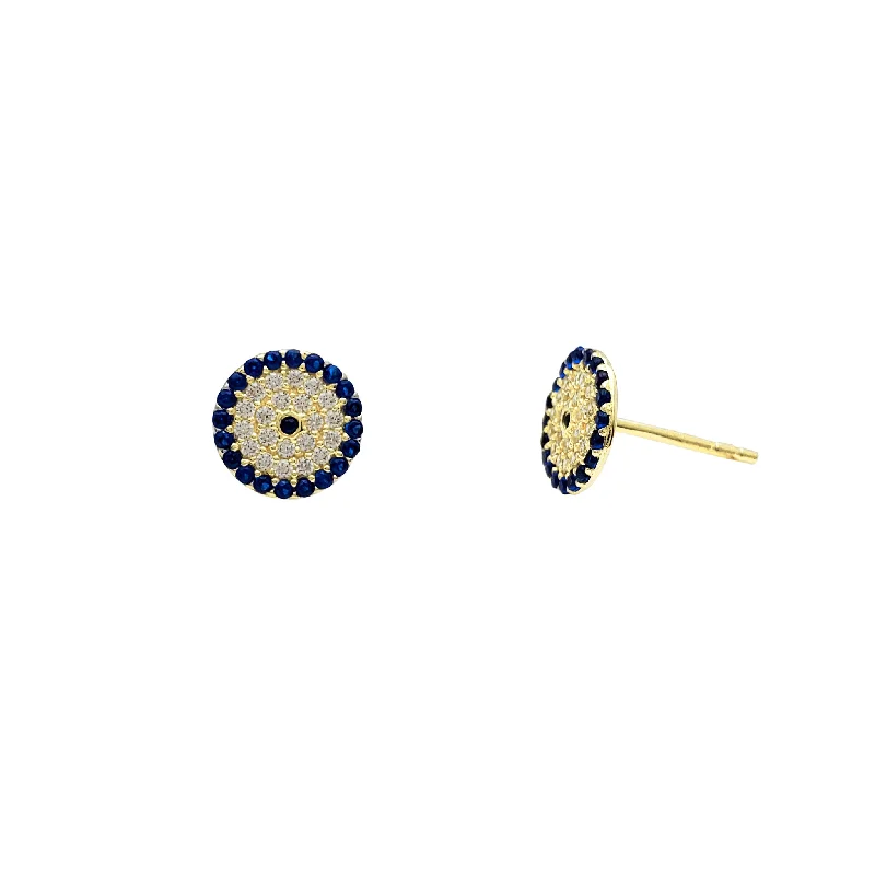 Minimalist Gold Stud Earrings For Women-Zirconia Blue Round Stud Earrings (14K)