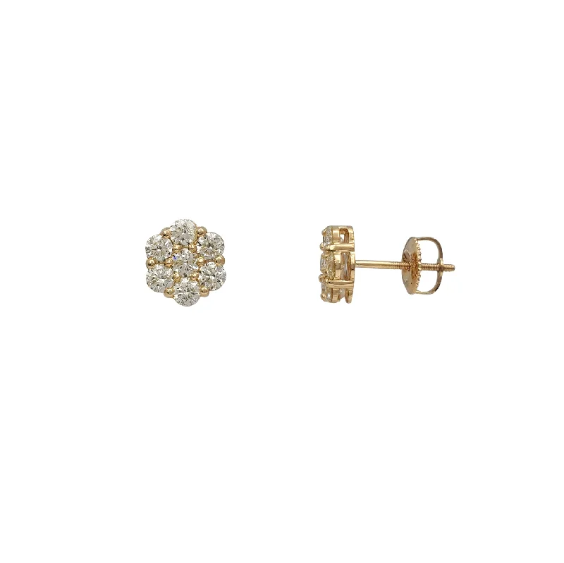 Handmade Gold Earrings For Brides-Diamond Honeycomb Stud Earrings (14K)