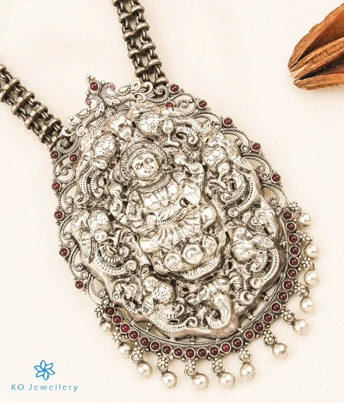 Handcrafted Gemstone Necklace For Casual Style-The Bhavini Nakkasi Silver Lakshmi Necklace