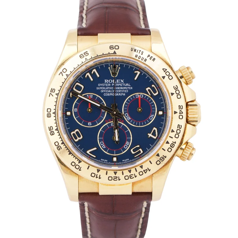 Stylish Watches For Teenagers-PAPERS Rolex Daytona Cosmograph BLUE RACING 18K Yellow Gold Watch 116518 BOX