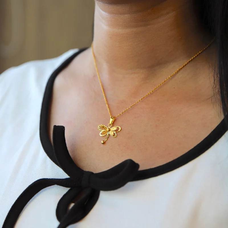 Vintage-Inspired Necklace For Bridesmaids-Gold Necklace (Chain With Dragonfly Shaped Pendant) 21KT - FKJNKL21KM9933