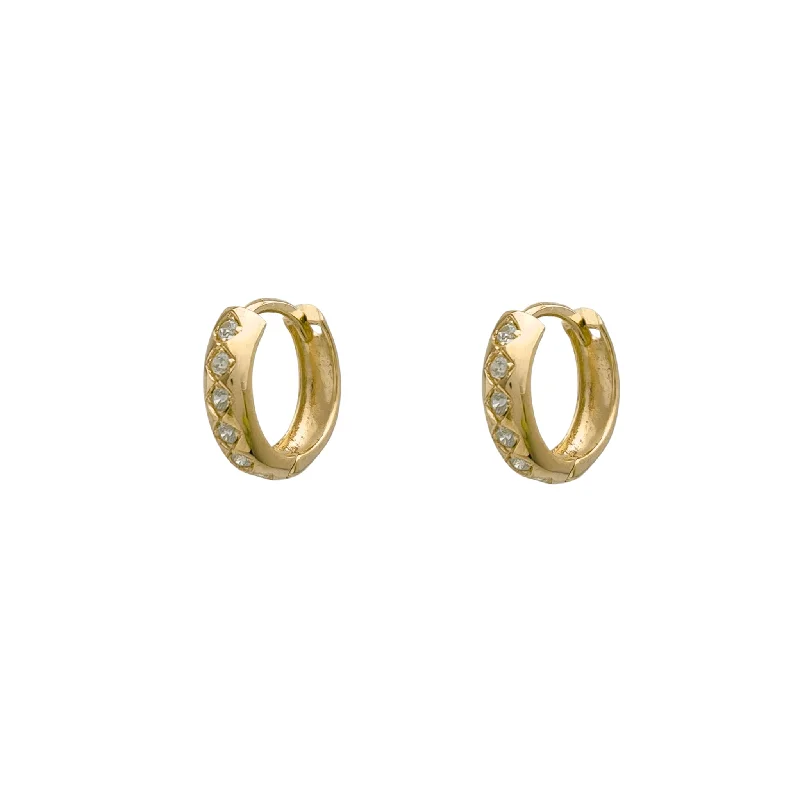 Elegant Gold Earrings For Special Events-Zirconia Huggie Earrings (14K)