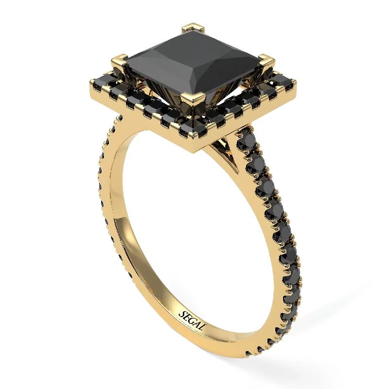 Unique Gold Rings For Special Gifts-Princess-Cut Floating Halo Black Diamond Engagement Ring - Candice No. 37