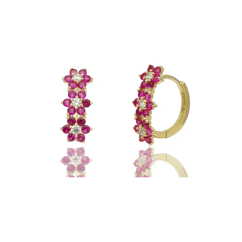 Long Drop Earrings With Gemstones-Flower CZ Huggie Earring (14K).