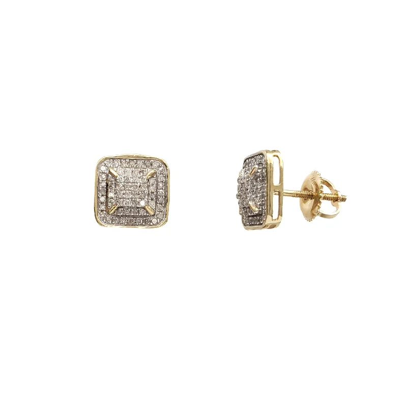 Elegant Hoop Earrings For Brides-Diamond Iced-Out Bezel Square Stud Earrings (10K)