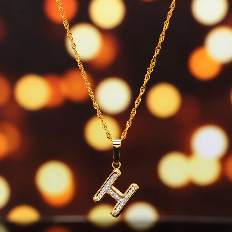 Elegant Gold Necklace For Formal Wear-Gold Necklace (Chain with H Shaped Alphabet Letter Pendant) 18KT - FKJNKL18K9413