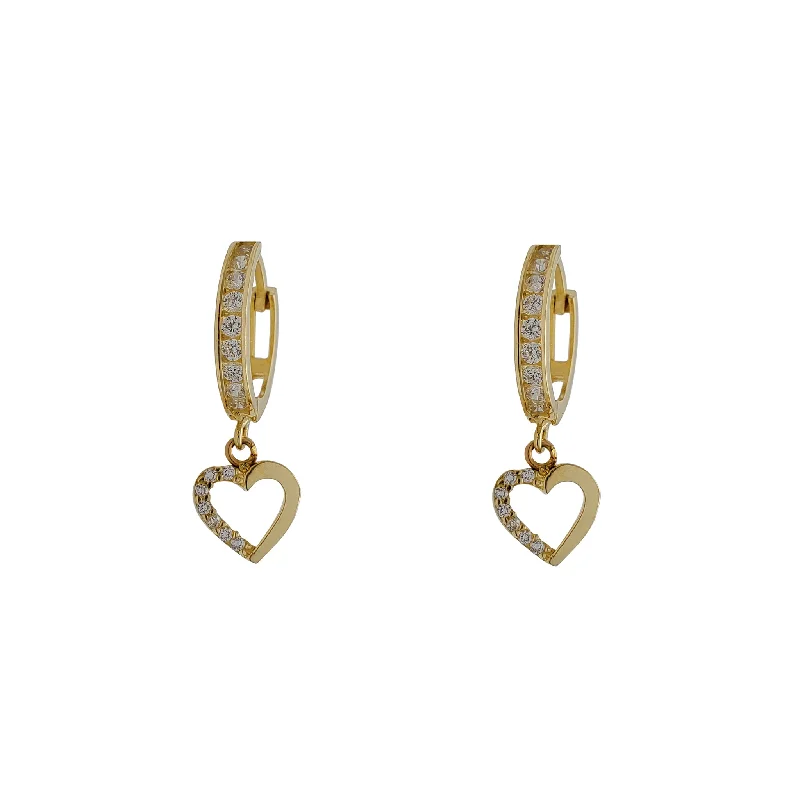 Large Hoop Earrings For Bold Fashion-Zirconia Heart Huggie Earrings (14K)