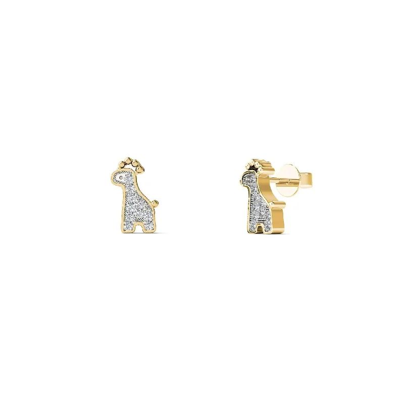 Gold Earrings With Natural Stones For Summer-Diamond Giraffe Stud Earrings (14K)