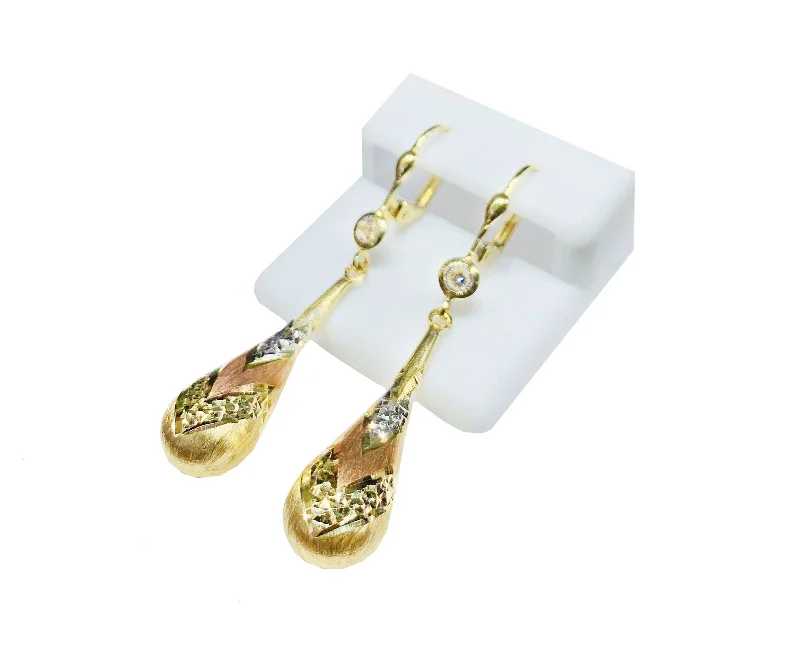 Trendy Hoop Earrings For Fashionable Look-Tri-color Drop Earrings (14K).