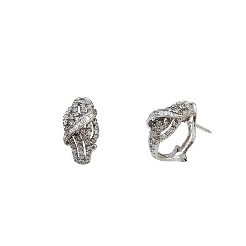 Simple Silver Earrings For Elegant Style-Diamond Swirl Omega Back Earrings (14K)