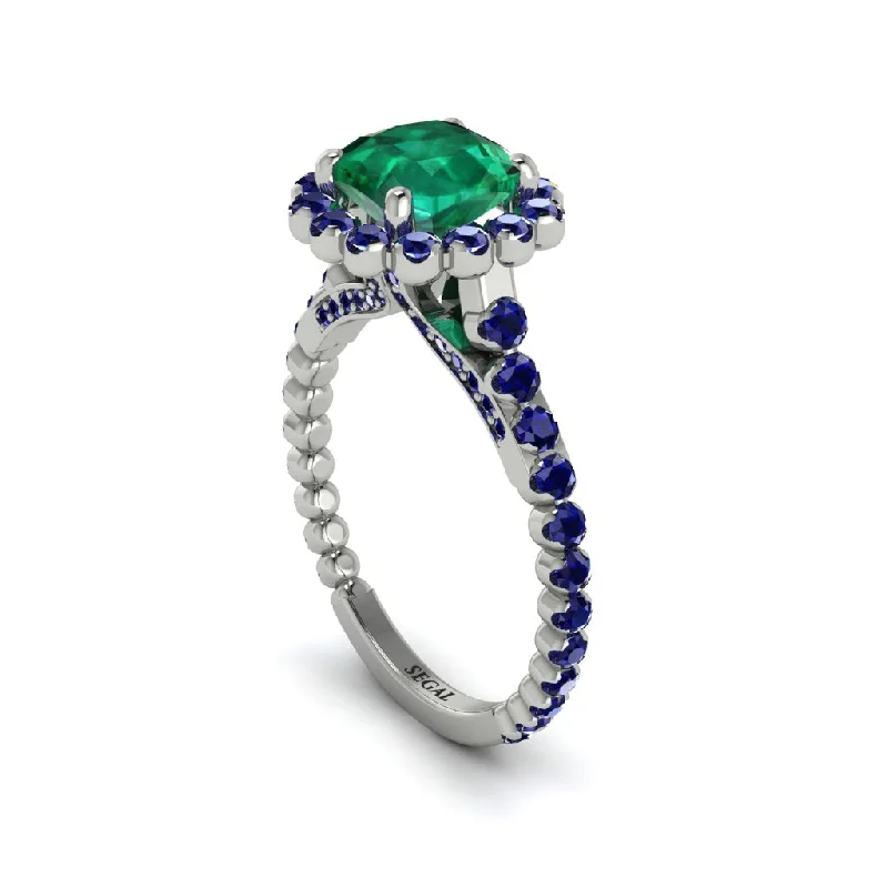 Classic Gemstone Wedding Rings For Bridesmaids-Modern Emerald Cushion Cut Engagement Ring - Uma No. 66