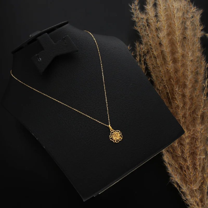 Personalized Family Tree Necklace For Her-Gold Necklace (Chain With Hollow Flower Shaped Pendant) 21KT - FKJNKL21KM9809