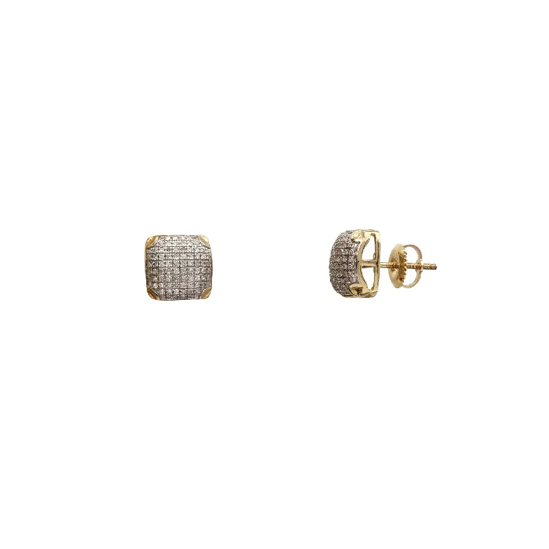 Trendy Earrings For Teenagers-Diamond Iced-Out Puffy Square Stud Earrings (10K)