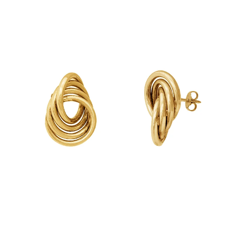 Gold Earrings With Pearls For Weddings-Interlocking Hoops Fancy Stud Earrings (14K)