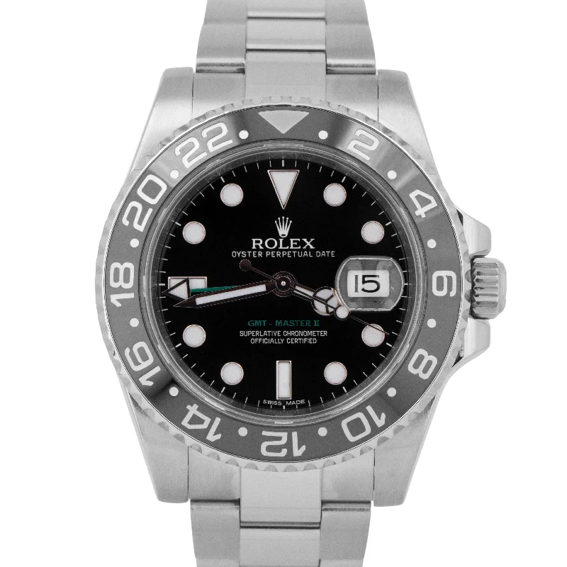 Luxury Watches With Sapphire Crystals-Rolex GMT-Master II Black Green Stainless Steel 40mm Date Watch 116710 LN BOX