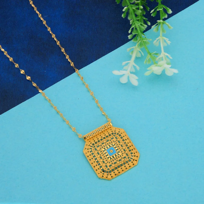 Unique Boho Necklace For Weddings-Gold Necklace (Chain With Intricate Octagon Shaped Pendant) 21KT - FKJNKL21KM9875