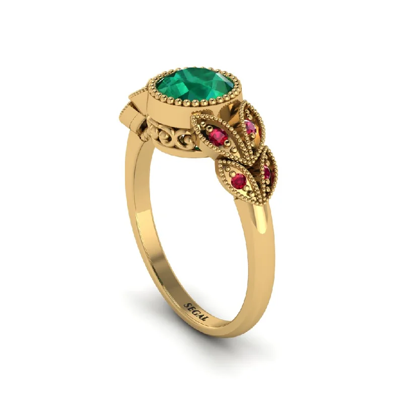 Trendy Custom Engagement Rings For Modern Brides-Art Deco Emerald Leaves Engagement Rings - Thalia No. 49