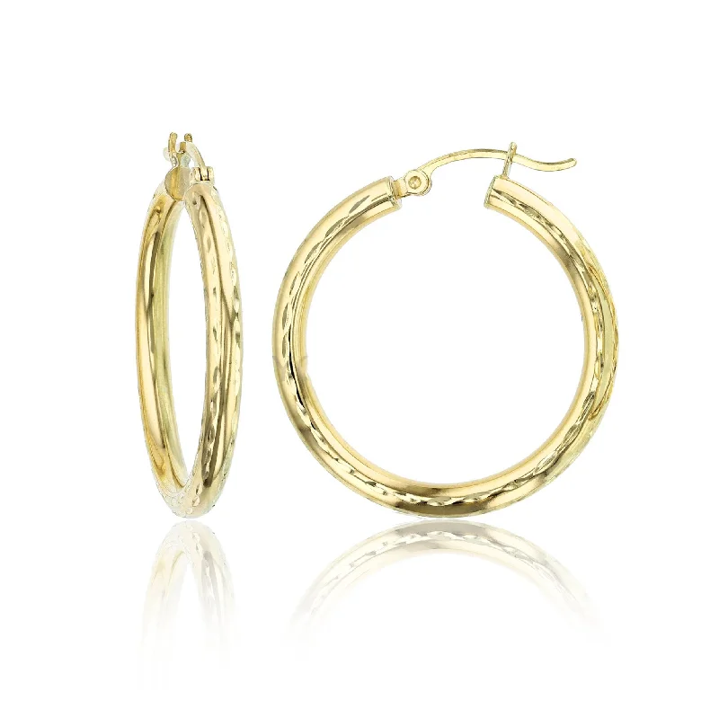 Simple Silver Earrings For Elegant Style-Full Diamond Cut Hoop Earring (14K)