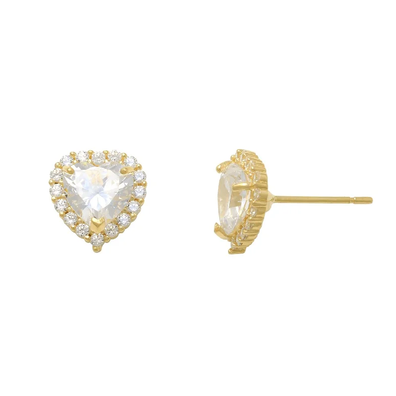 Colorful Gold Earrings For Fashion-Zirconia Heart Halo Stud Earrings (14K)