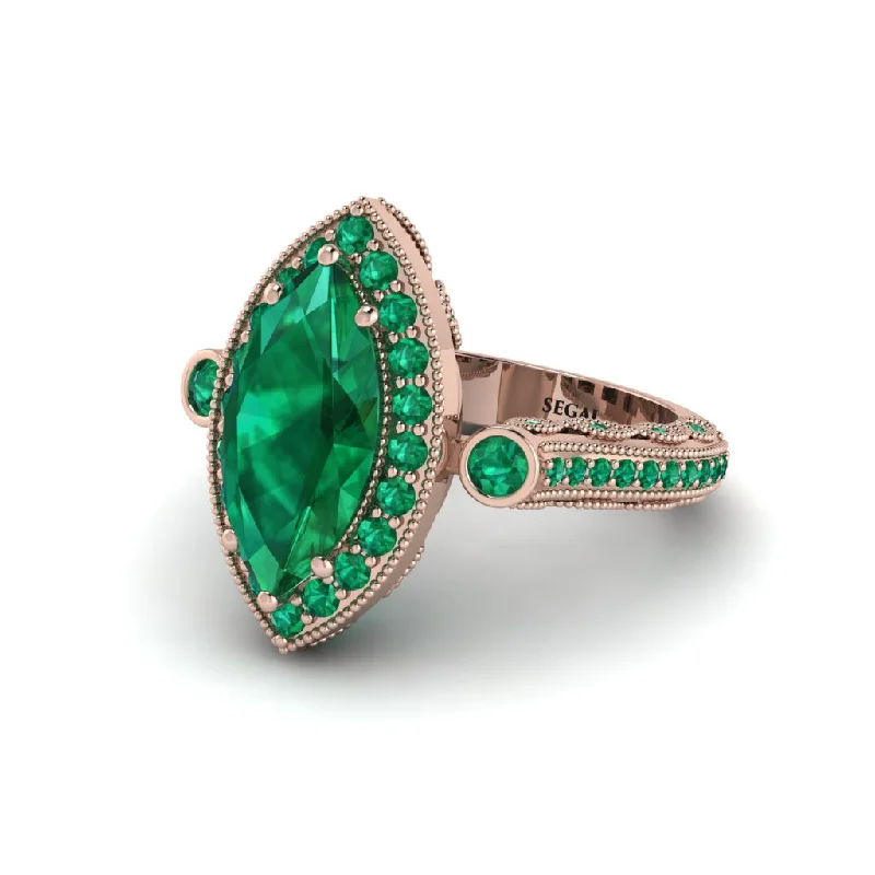 Classic Gemstone Rings For Special Moments-Milgrain Halo Marquise Emerald Engagement Ring - Noreen No. 20