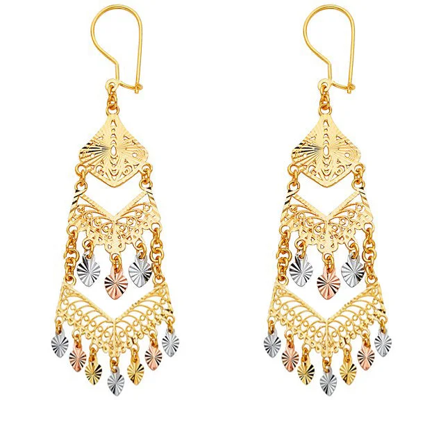 Fashionable Beaded Earrings For Events-Tricolor Diamond-cut Chandelier Earrings (14K)