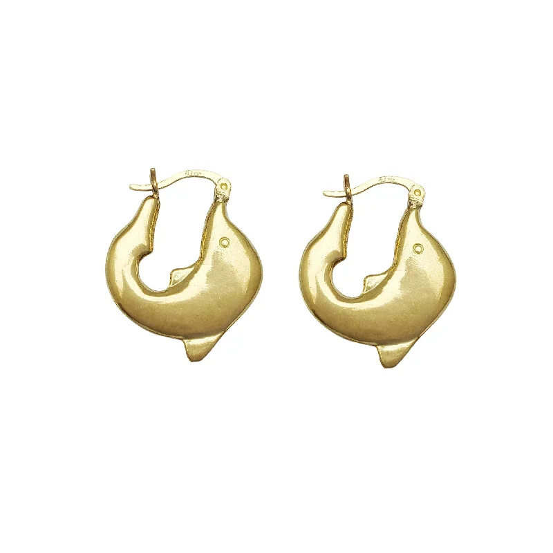 Classic Stud Earrings For Everyday Look-Dolphin Hoop Earrings (10K)