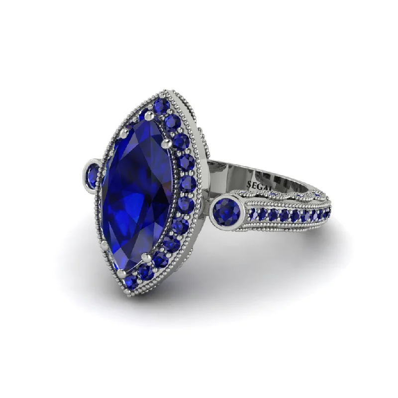 Unique Gold Rings For Special Gifts-Milgrain Halo Marquise Sapphire Engagement Ring - Noreen No. 75