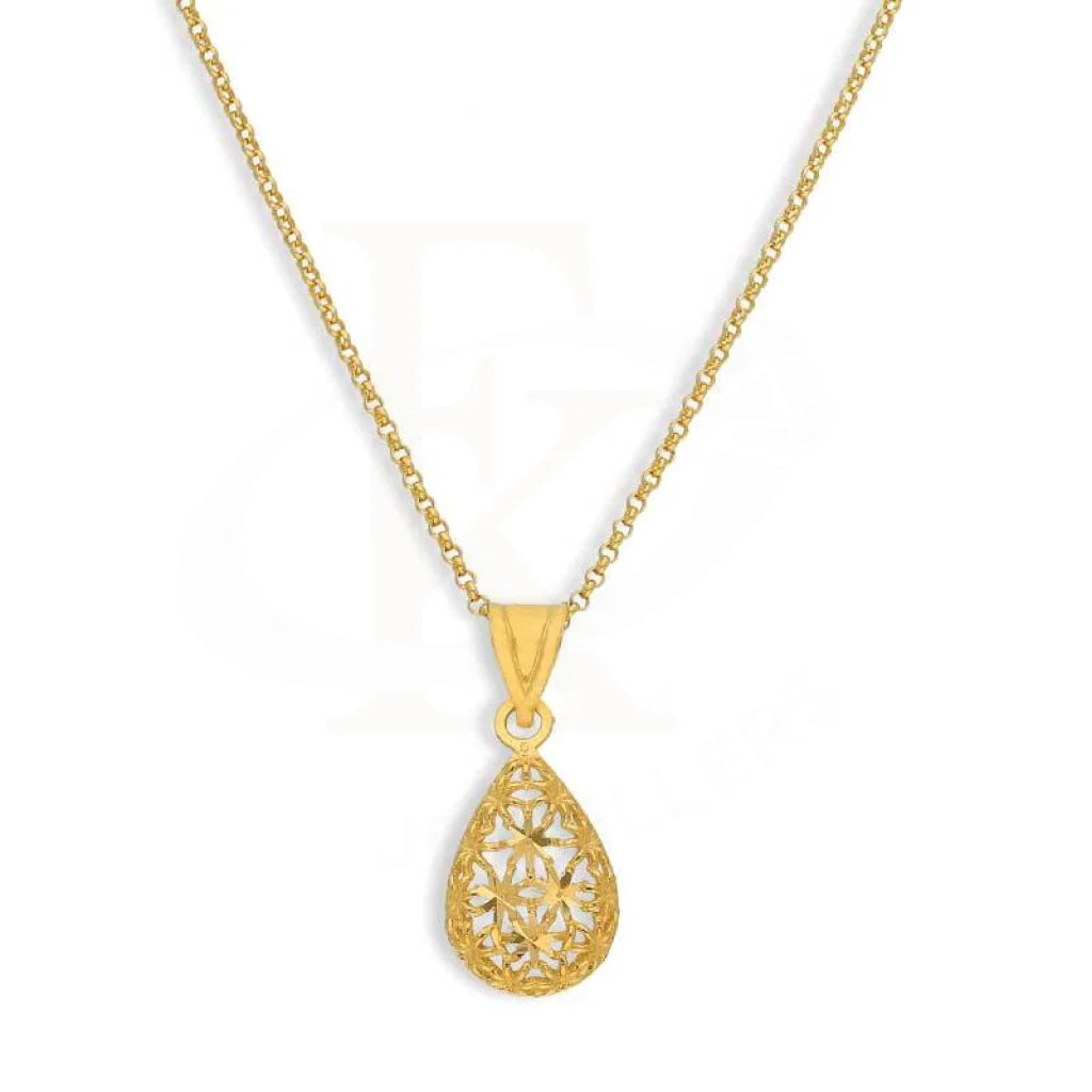 Gold Choker Necklace For Special Occasions-Gold Necklace (Chain with Pear Shaped Pendant) 21KT - FKJNKL21K3077