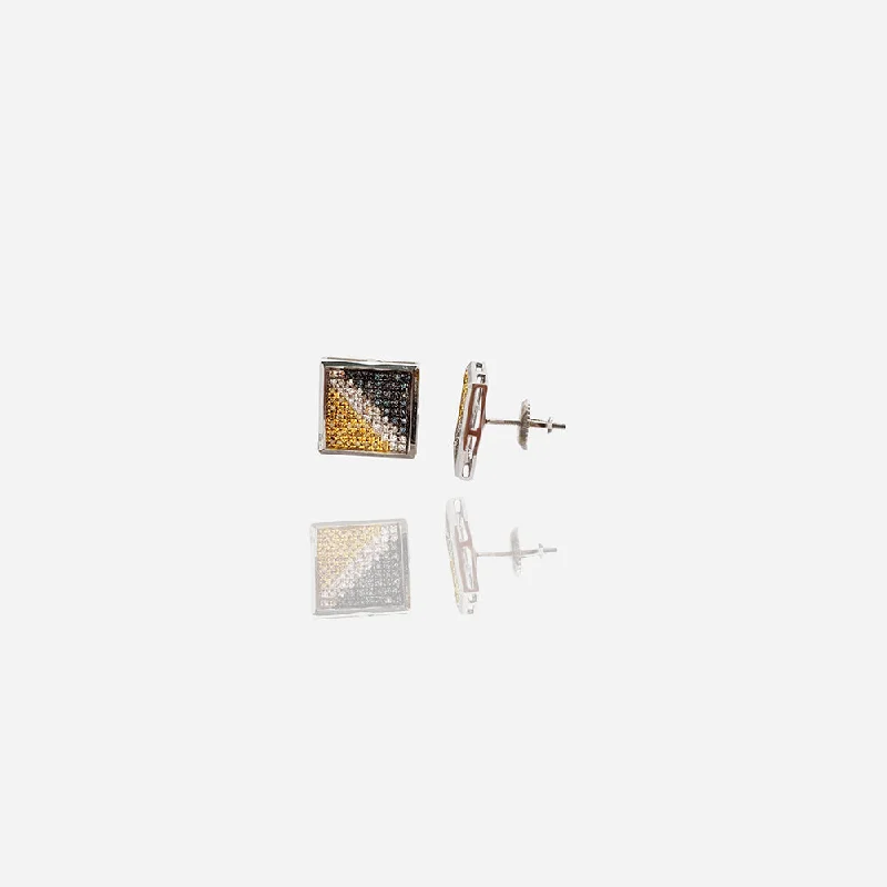 Handcrafted Wooden Earrings For Eco-Friendly Style-White Gold Square Diamond Stud Earring (14K)