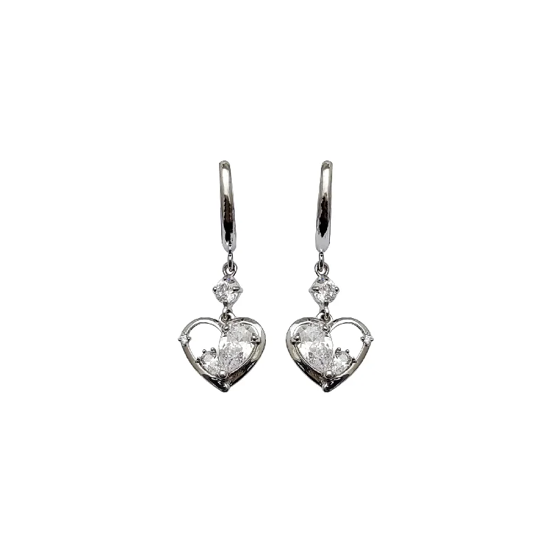 Retro-Inspired Earrings For Vintage Lovers-Heart Drop CZ Earring (14K)