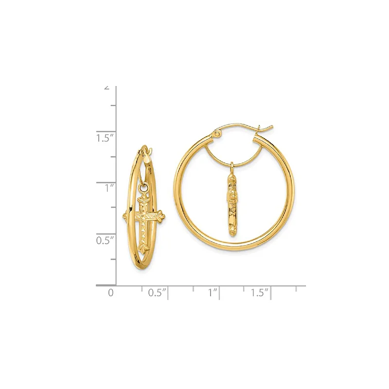 Boho Style Earrings For Casual Outfits-Dangling Cross Hoops Earrings (14K)