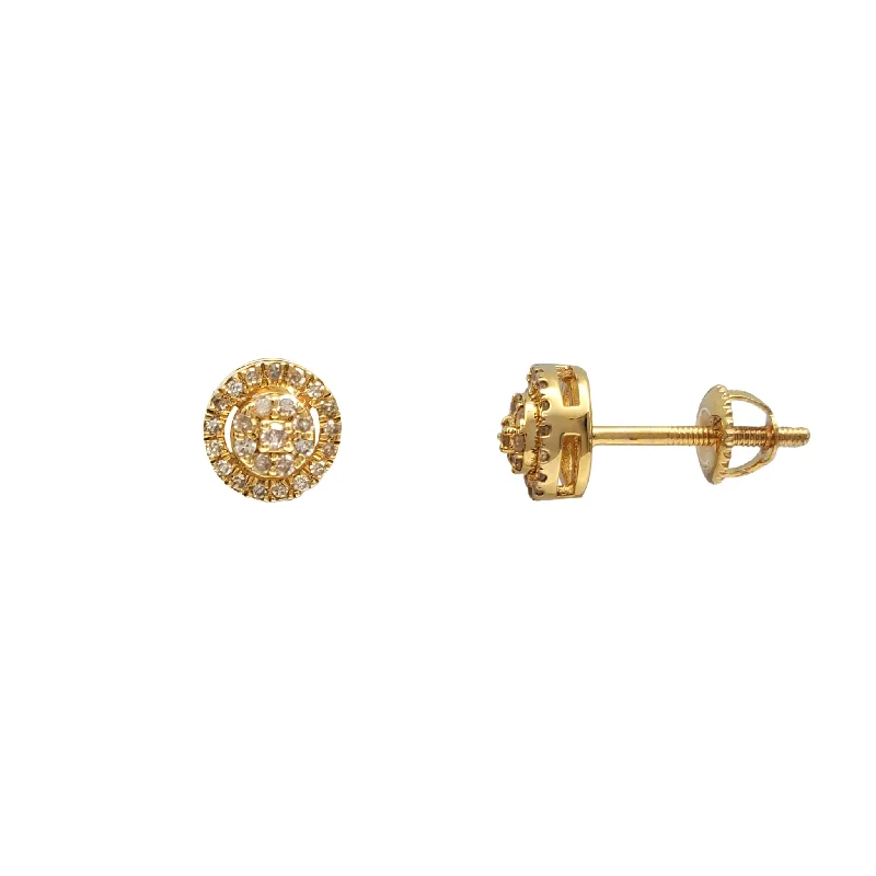 Trendy Earrings With Mixed Materials-Diamond Round Stud Earrings (14K)