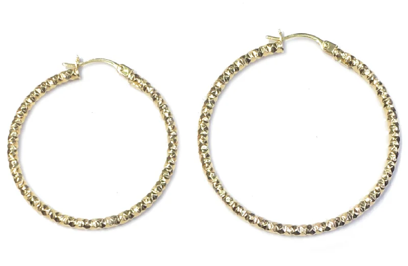 Colorful Hoop Earrings For Party Time-Hoop Earrings (Fancy Diamond Cut) 14K